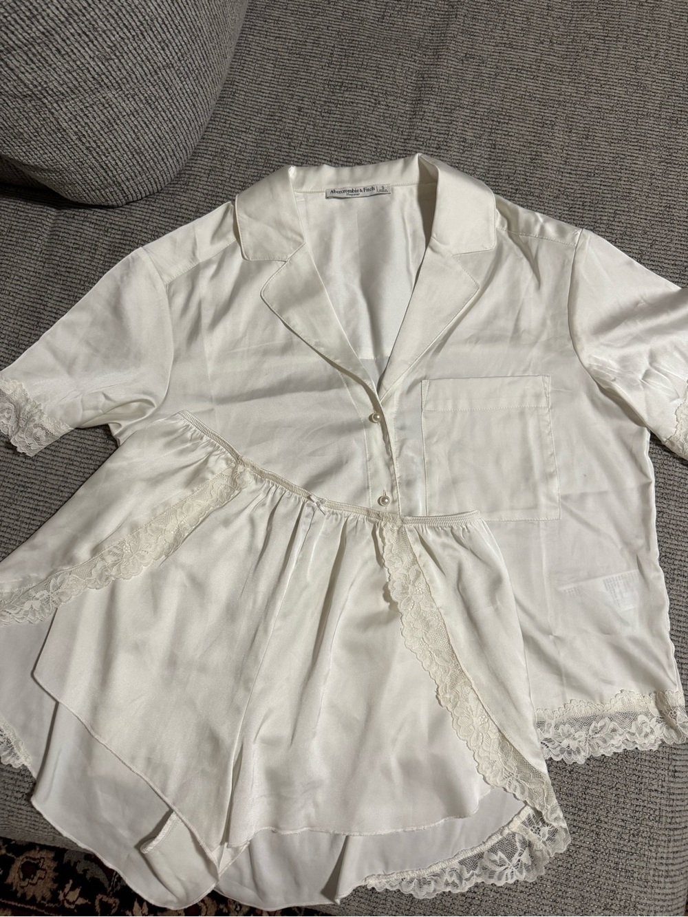 Bridal Silk Lace-Trim Pajama Set - White